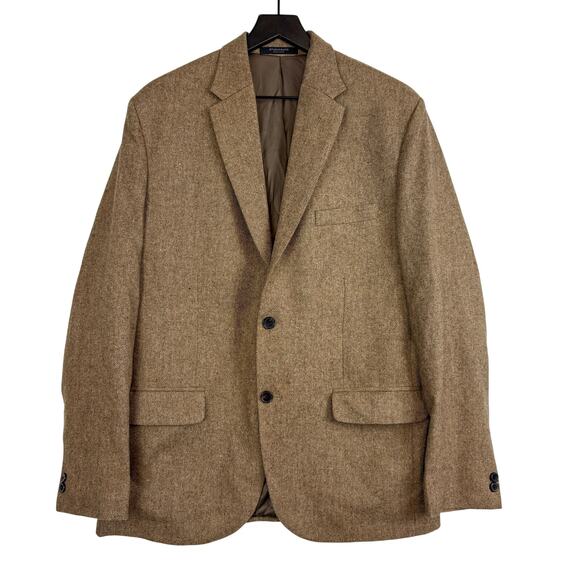 StudioSuits Handcrafted 100% Wool Blazer Jacket Brown Tan Herringbone - 42L Long - Picture 1 of 10